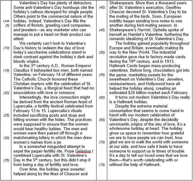 Here is an SAT reading passage for practice. You can sign up for a free full length practice test with C2 Education.