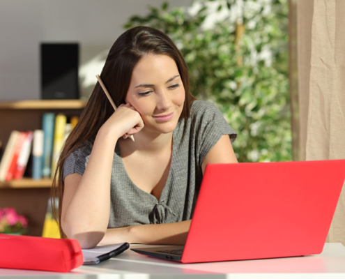 female student taking an ap class online